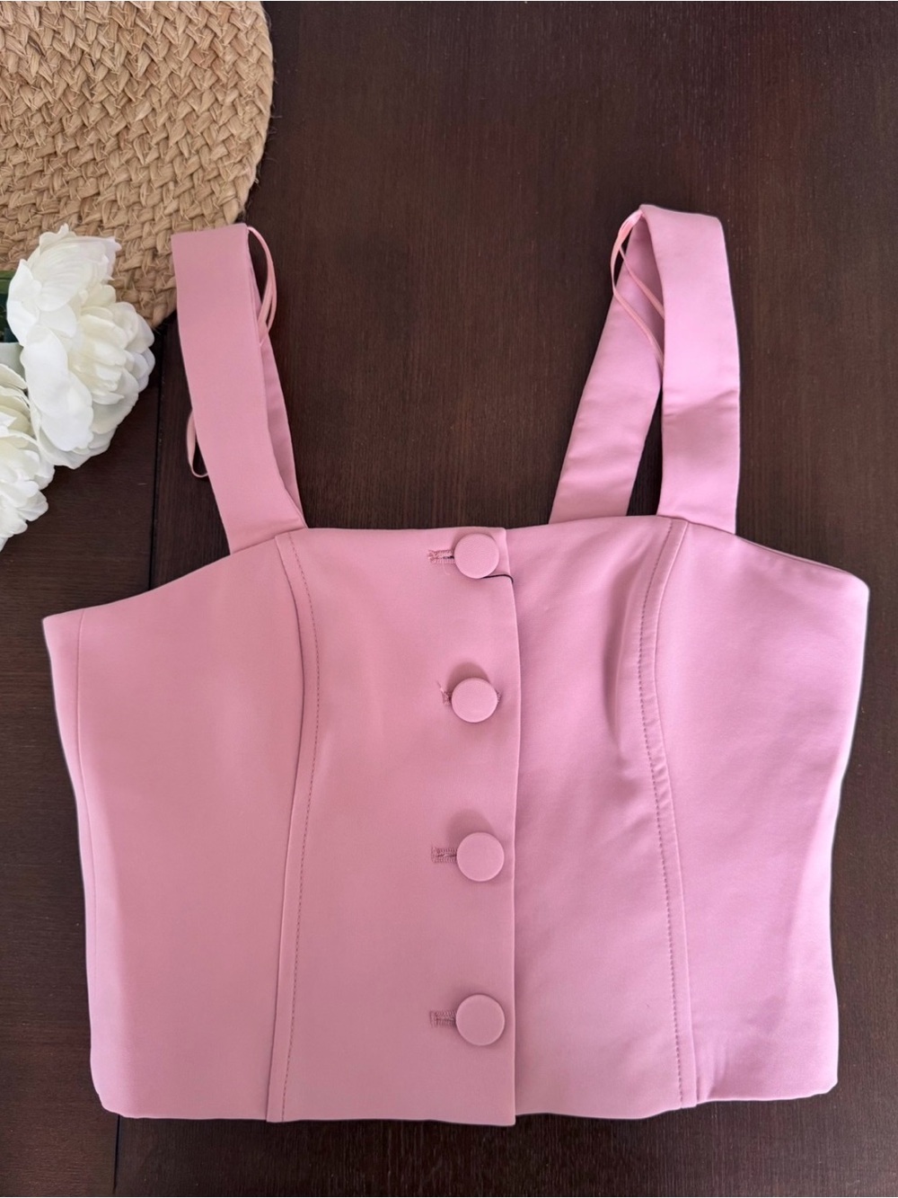 ZARA Pink Tailored Button Front Cropped Vest Top